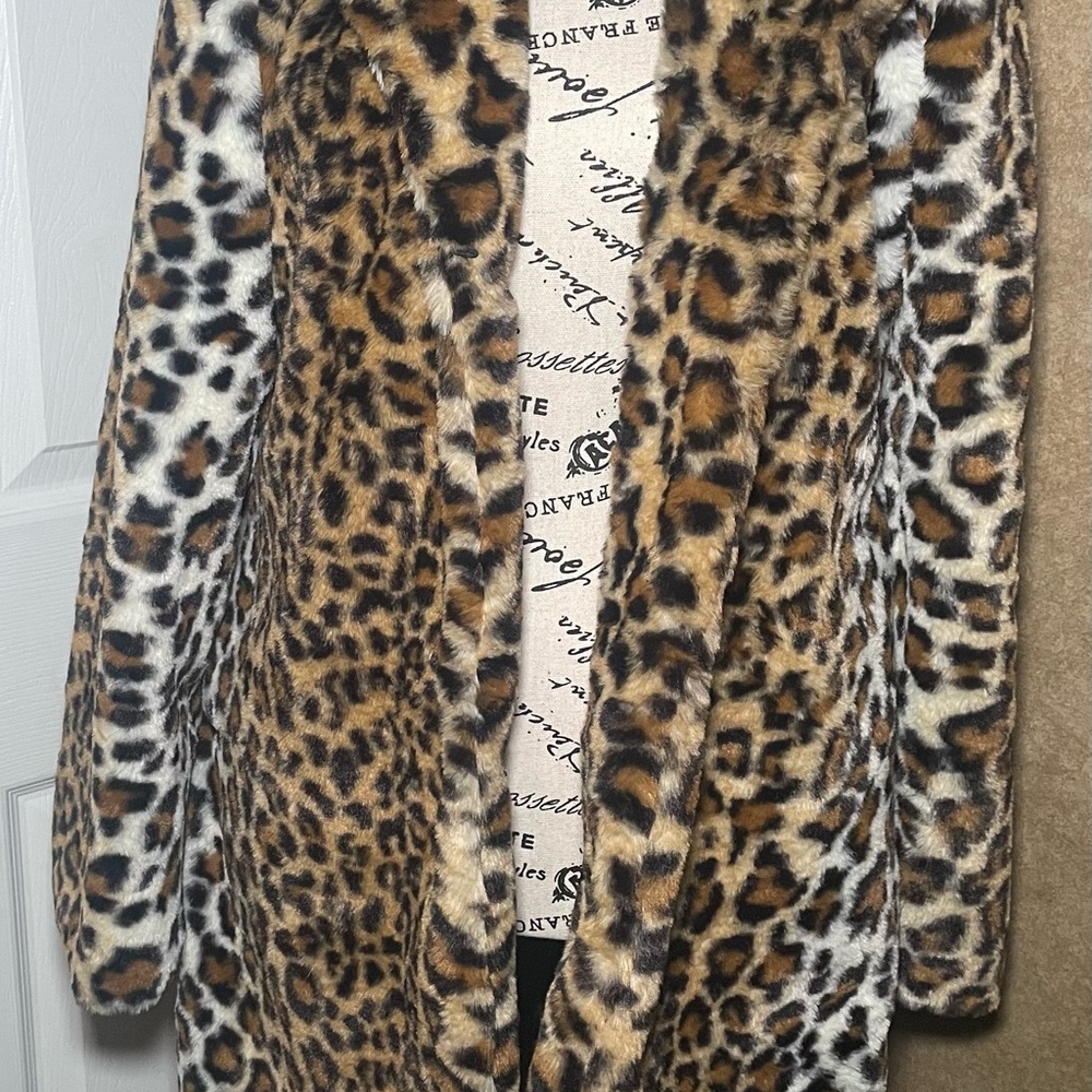 Faux Fur Leopard Teddy Jacket - Brown Leopard Print